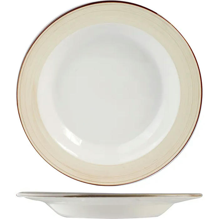 Тарелка для пасты «Чино» фарфор 495мл D=300,H=65мм белый,бежев