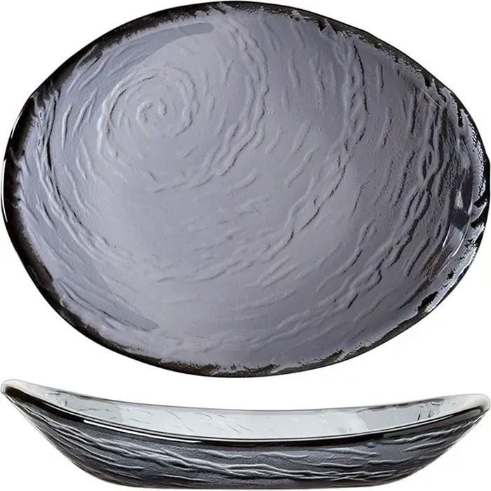 Салатник овальный «Скейп гласс» дымчатый стекло ,L=20см серый