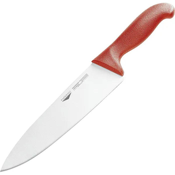 Нож поварской сталь,пластик ,L=30,B=3см красный,металлич