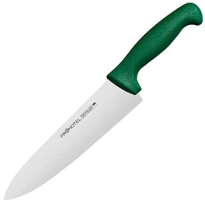 Нож поварской «Проотель» сталь нерж.,пластик ,L=340/200,B=45мм зелен.,металлич