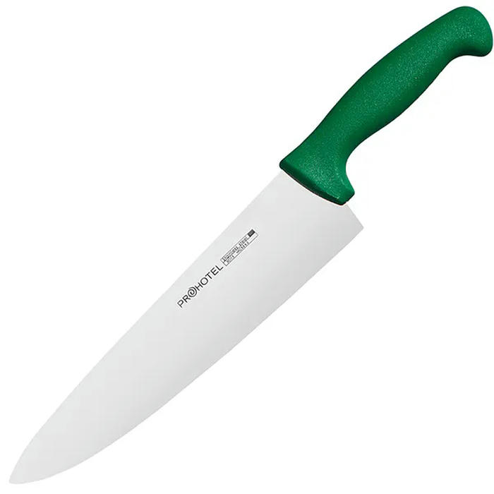 Нож поварской «Проотель» сталь нерж.,пластик ,L=380/240,B=55мм зелен.,металлич