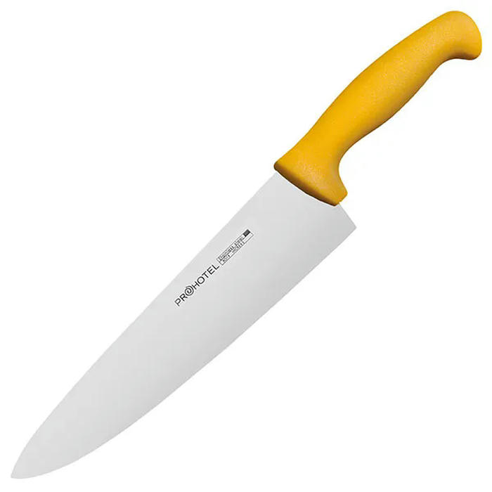 Нож поварской «Проотель» сталь нерж.,пластик ,L=380/240,B=55мм желт.,металлич