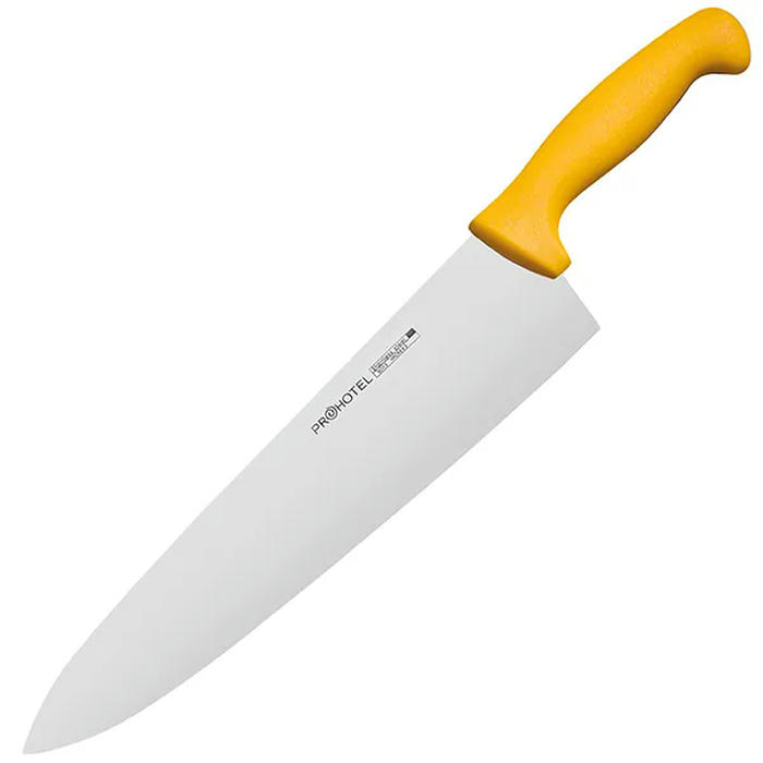 Нож поварской «Проотель» сталь нерж.,пластик ,L=435/285,B=65мм желт.,металлич