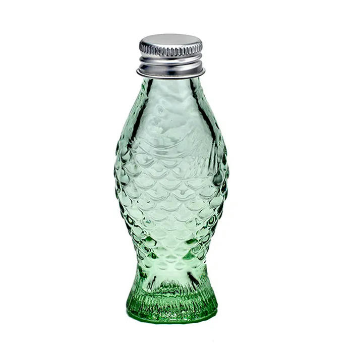 Бутылка «Рыба» с крышкой стекло 50мл ,H=11см зелен.,прозр