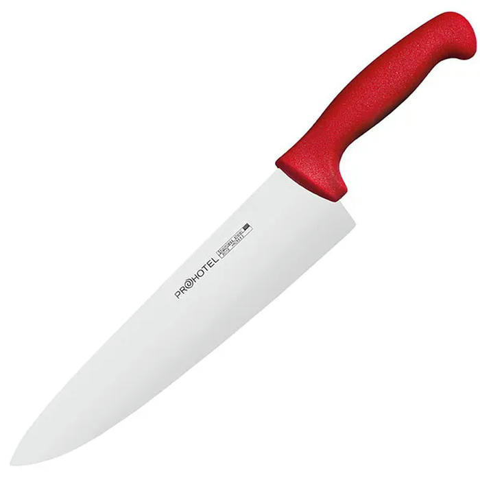 Нож поварской «Проотель» сталь нерж.,пластик ,L=380/240,B=55мм красный,металлич