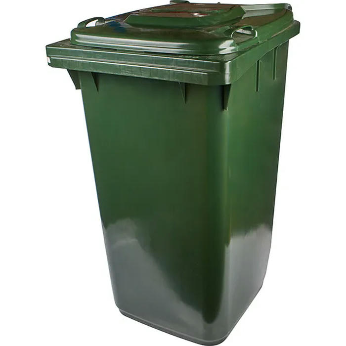 Контейнер для мусора на обрезиненных колесах пластик 240л ,H=119,L=58,B=74см зелен