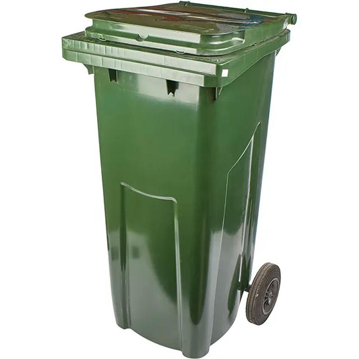 Контейнер для мусора на обрезиненных колесах пластик 120л ,H=95,L=48,B=48см зелен