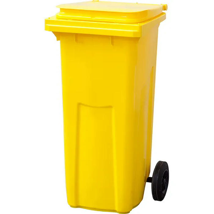 Контейнер для мусора на обрезиненных колесах пластик 120л ,H=95,L=48,B=48см желт