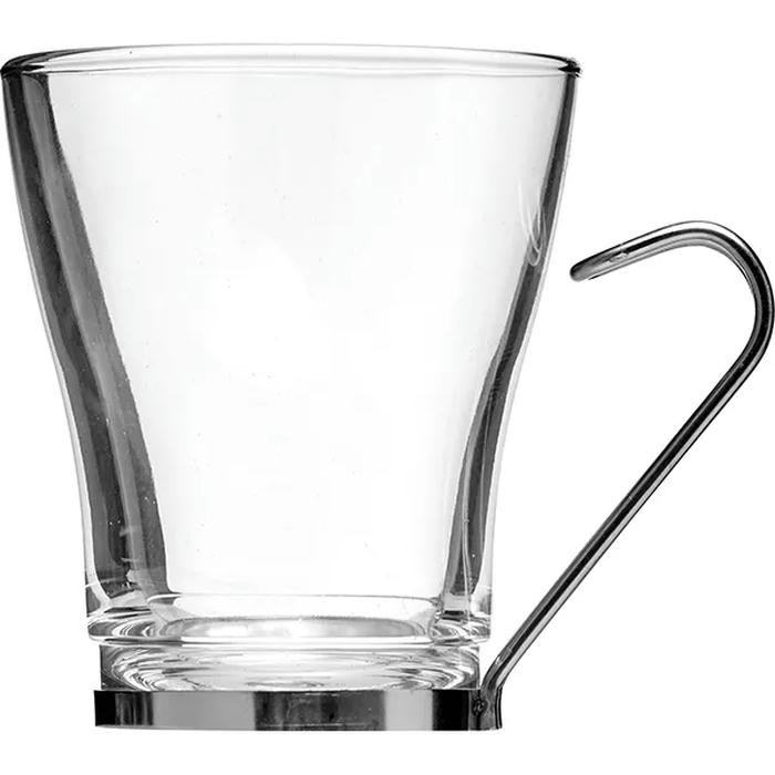 Чашка с метал.подстаканником стекло,сталь нерж. 220мл D=80,H=95мм прозр.,металлич