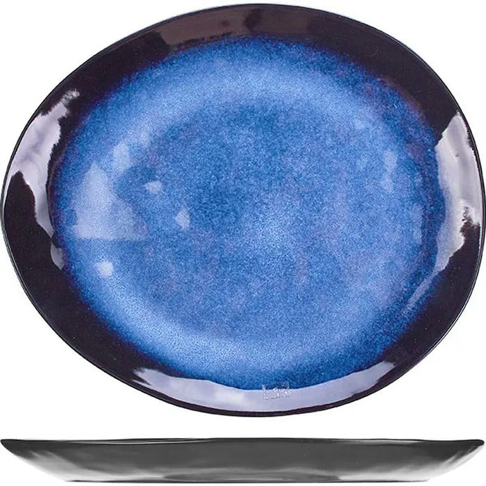 Тарелка овальная керамика ,L=27,5,B=23см синий,черный