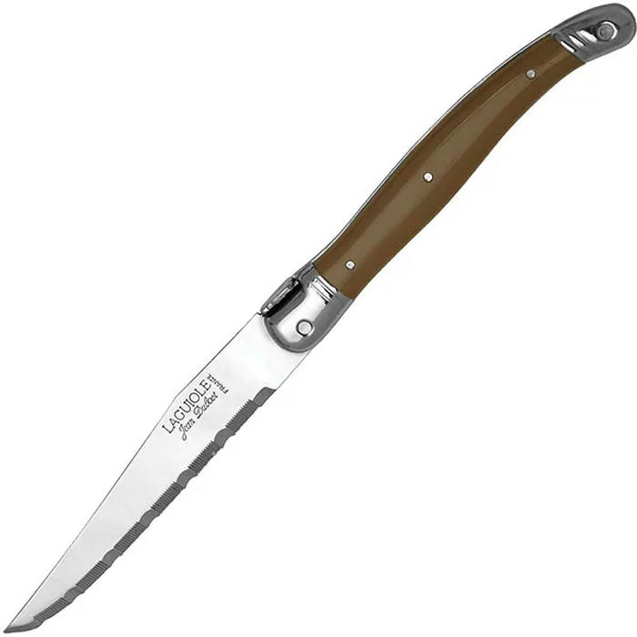 Нож для стейка сталь нерж.,пластик ,L=110/225,B=15мм св.корич