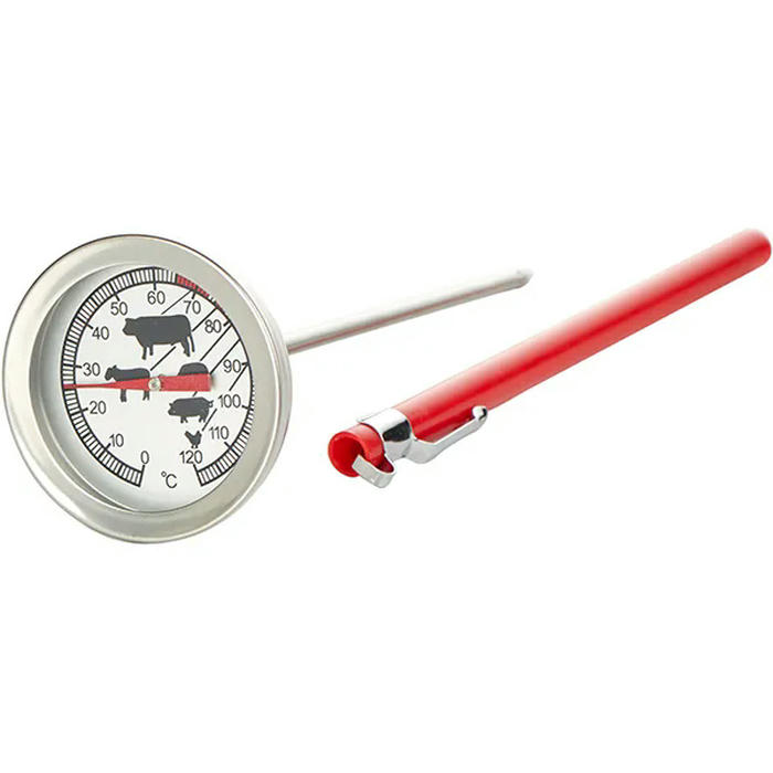 Термометр д/мяса (0+120С) сталь,пластик D=52,L=165/145мм металлич.,красный