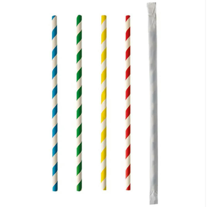 Трубочки «Спираль» без сгиба в индивидуальной упаковке[100шт] бумага D=6,L=200мм разноцветн
