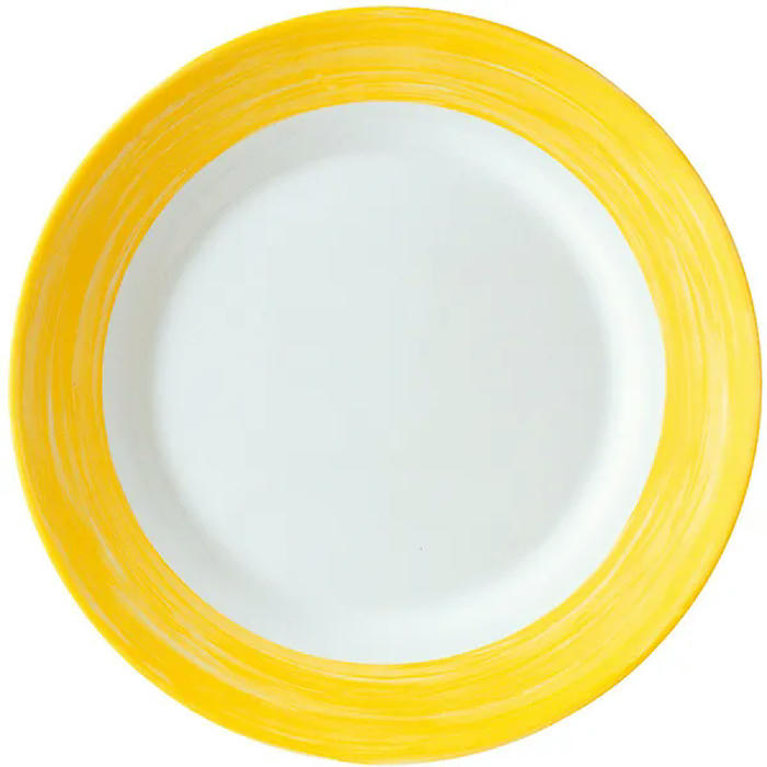 Тарелка «Браш» стекло закал. фарфор D=15,5см белый,желт