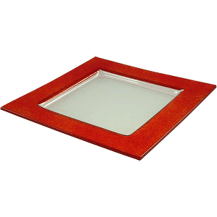 Тарелка квадратная «Бордер» стекло ,L=25,B=25,5см прозр.,красный