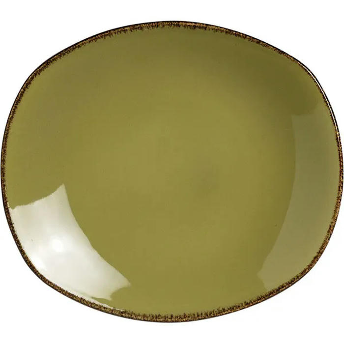 Тарелка мелкая овальная «Террамеса Олива» фарфор ,H=25,L=260,B=230мм олив