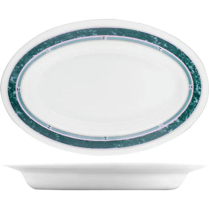 Блюдо овальное «Риалто» стекло 150мл ,H=28,L=220,B=140мм белый,зелен