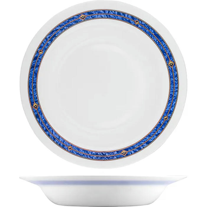 Блюдо круглое глубокое «Астрал» стекло 0,65л D=291,H=68мм белый,синий