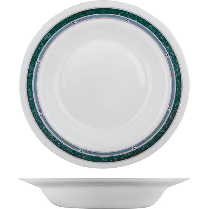 Блюдо круглое глубокое «Риалто» стекло 0,7л D=290,H=44мм белый,зелен