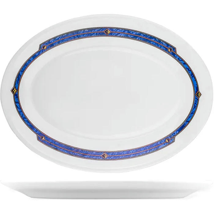 Блюдо овальное «Астрал» стекло ,L=30,B=22,5см белый,синий