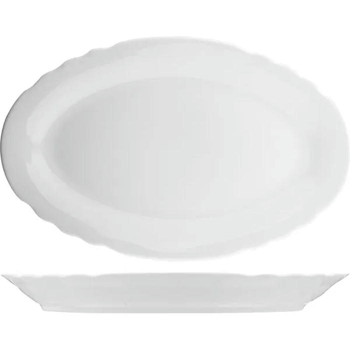 Блюдо овальное фигур.край фарфор 0,9л ,H=40,L=365,B=225мм белый