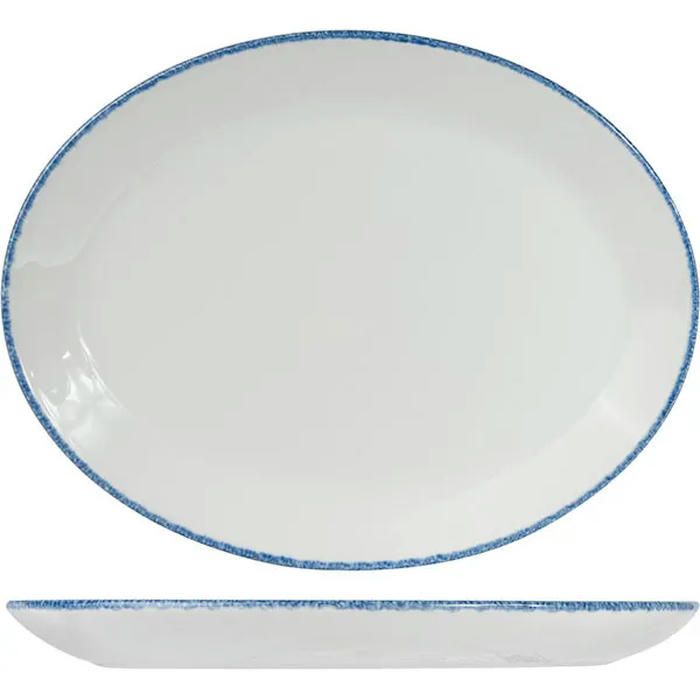 Блюдо овальное «Блю Дэппл» фарфор ,H=20,L=203,B=160мм белый,синий
