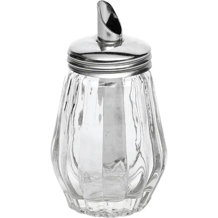 Сахарница-дозатор «Мини» стекло,сталь нерж. 150мл D=6,H=12,L=6,B=6см прозр.,металлич