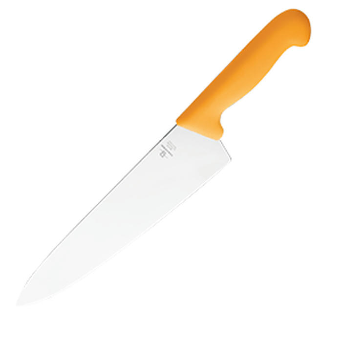 Нож поварской «Шефс» сталь нерж.,пластик ,L=43/30,B=6см желт.,металлич