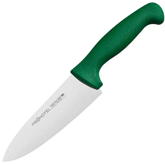 Нож поварской «Проотель» сталь нерж.,пластик ,L=290/150,B=45мм зелен.,металлич