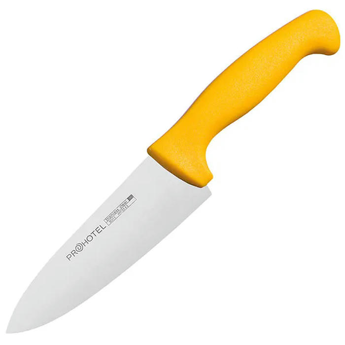 Нож поварской «Проотель» сталь нерж.,пластик ,L=290/150,B=45мм желт.,металлич