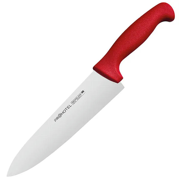 Нож поварской «Проотель» сталь нерж.,пластик ,L=340/200,B=45мм красный,металлич