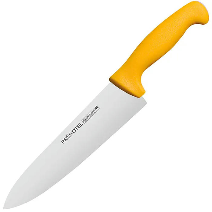 Нож поварской «Проотель» сталь нерж.,пластик ,L=340/200,B=45мм желт.,металлич