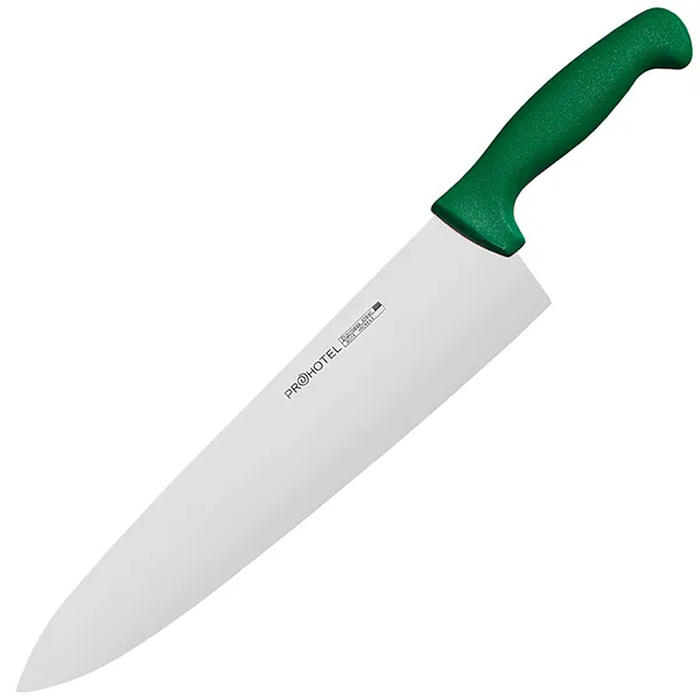 Нож поварской «Проотель» сталь нерж.,пластик ,L=435/285,B=65мм зелен.,металлич