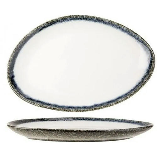 Блюдо овальное «Си Перл» керамика ,H=35,L=335,B=233мм синий,белый